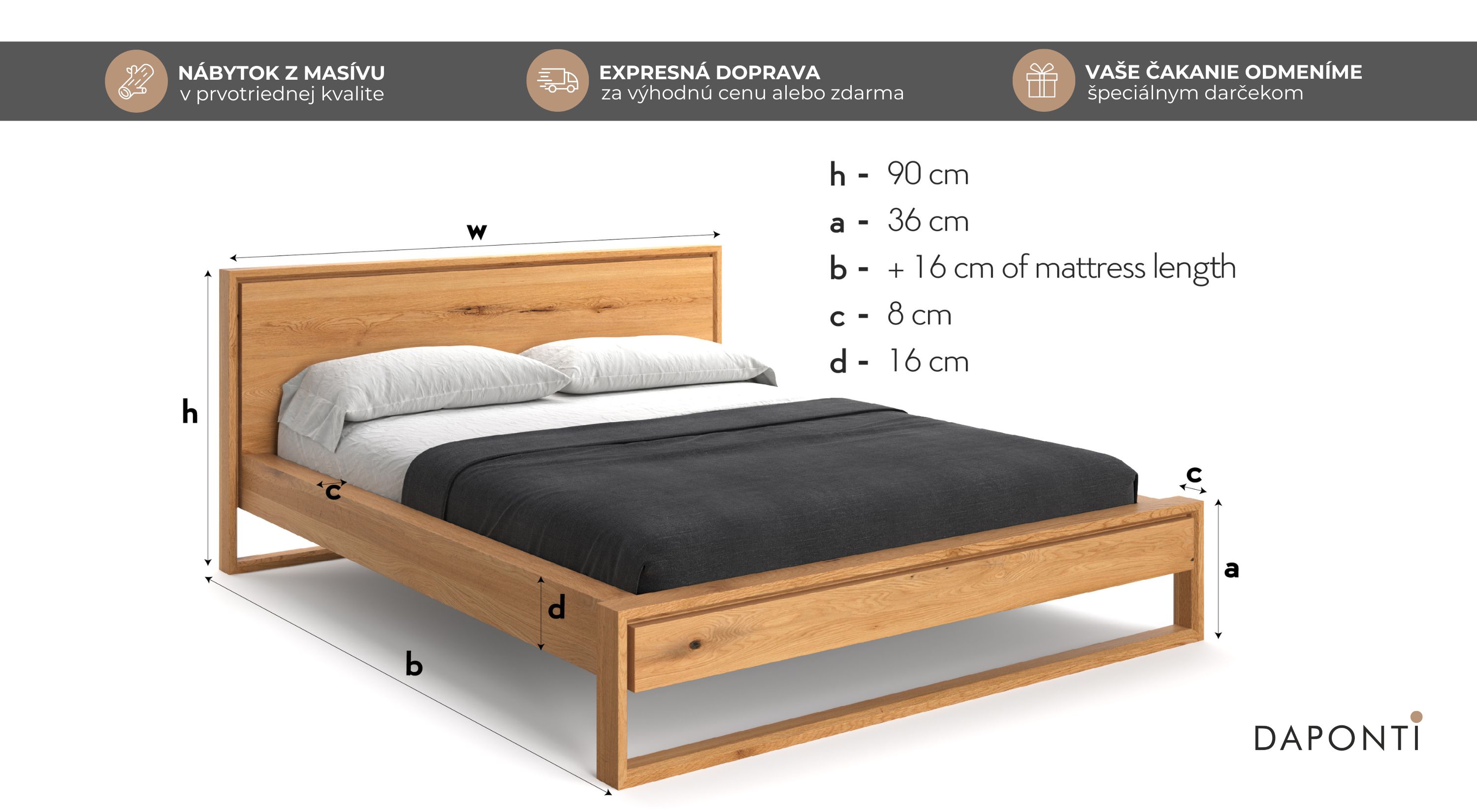 Dubová manželská posteľ z masívu s elegantným prestieraním v rozmere 200x200 ponúka dostatok priestoru pre oddych